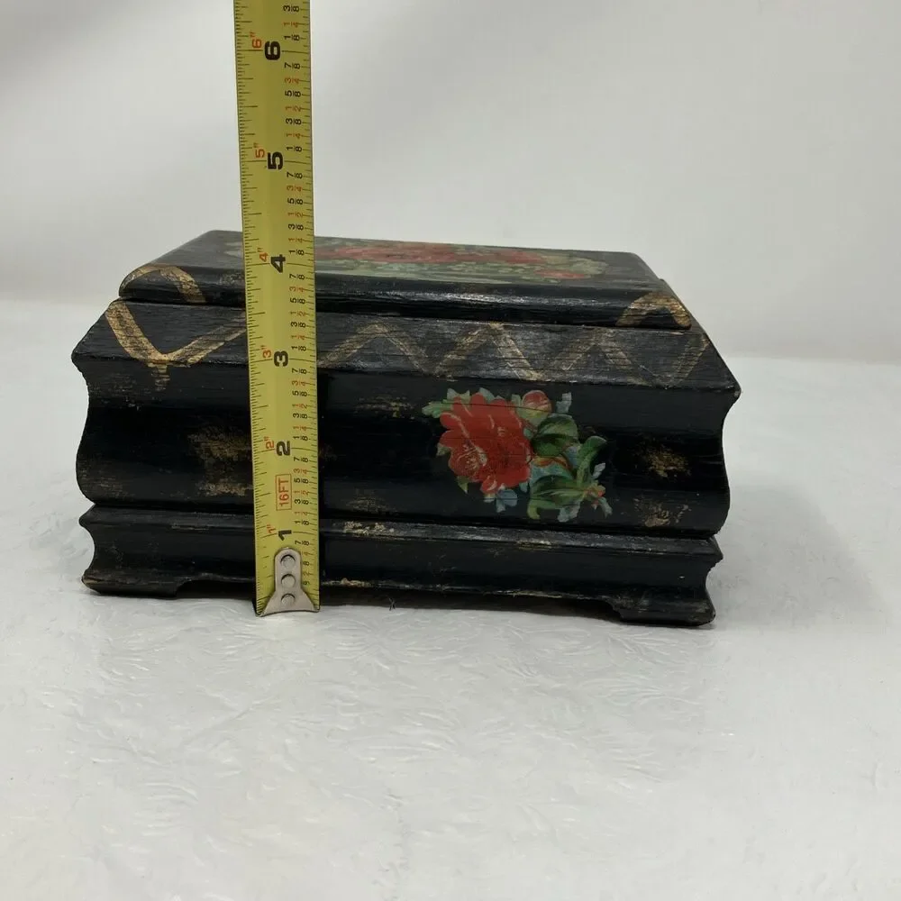 VINTAGE Rose/ Floral Decoupage Shellac Wooden Trinket Friendship Box w Lid